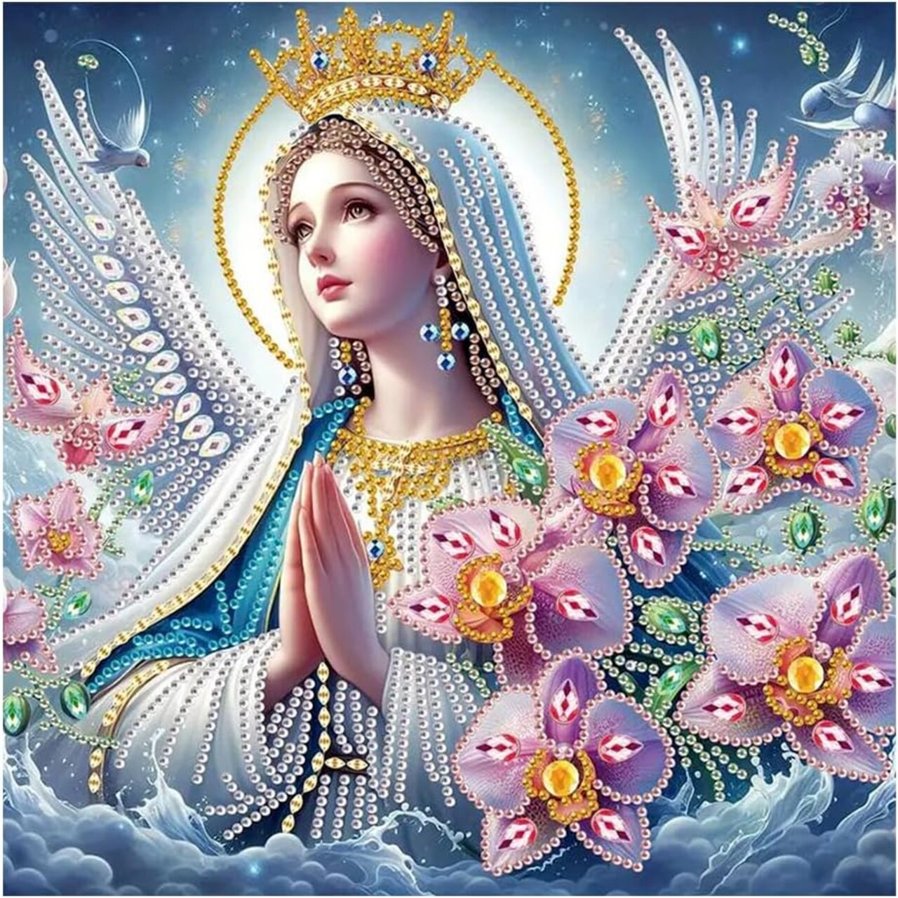 Virgin Mary 5D Special Shape Diamond Painting Kit – DIY Rhinestone Gem Art for Adults, 12x12 in, Faith-Inspired Wall Decor & Gift